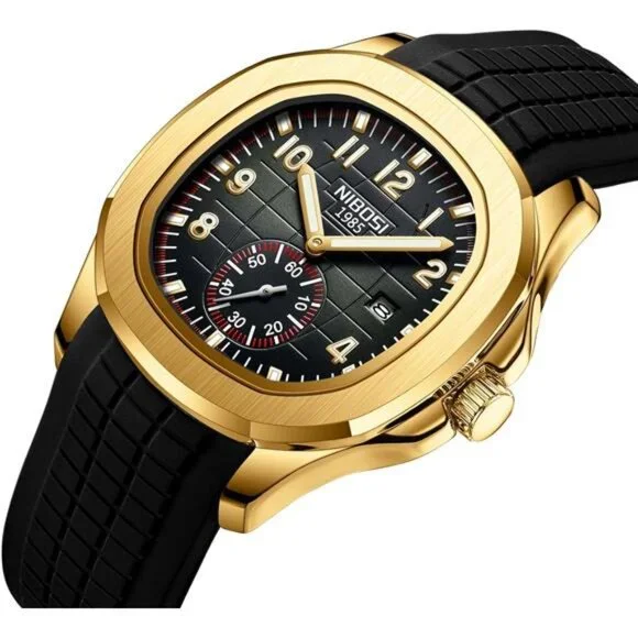 Mens Watches Analog Military Watch with Calendar Black Silicone Strap